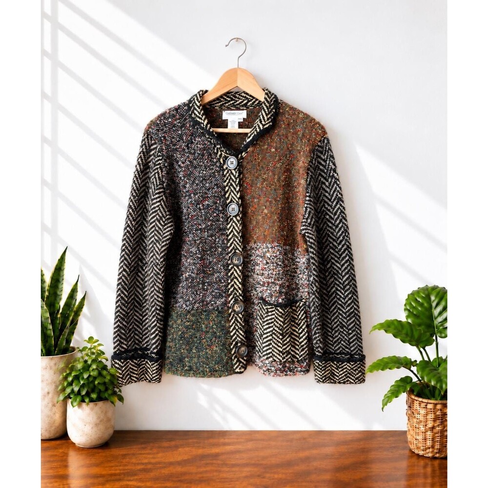Vintage 90s Coldwater Creek Patchwork Cardigan Wool Blend Sweater